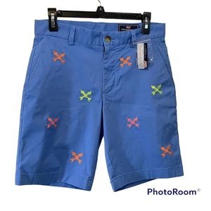 NWT Vineyard Vines Mens Blue Orange Green Crossed Fish Bone Breaker Shorts Sz 28